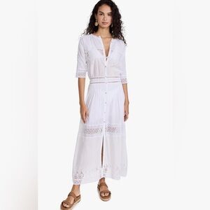 Love Shack Fancy - Beth White Lace Trim Button-Front Maxi Dress - LARGE